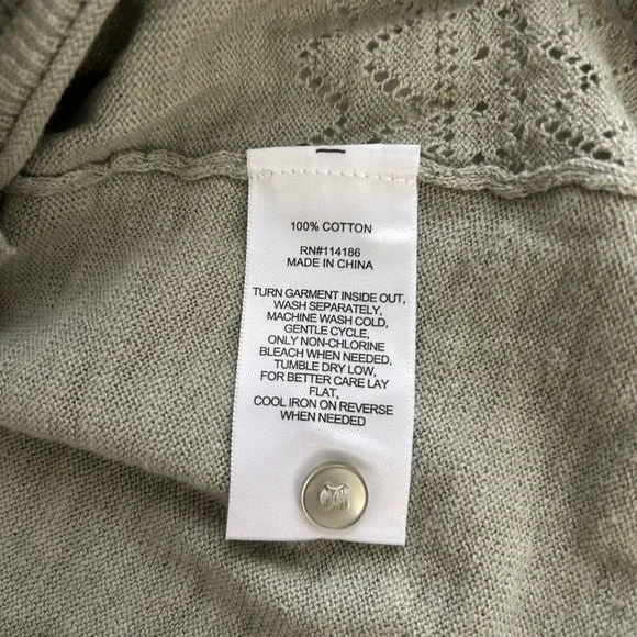 Frye Sage Green Pointelle Scalloped Cotton Cardigan Sweater Womens S Cottagecore - Picture 5 of 8